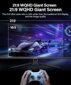 Alternative view of 34 Inch Ultrawide Curved Gaming Monitor. 1500R PC Screen 165hz UWQHD 3440x1440. Curved Computer Screen with FreeSync.Support Wallmount 75x75mm