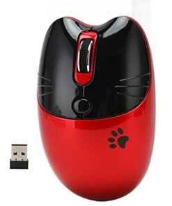 KIMISS可愛的猫無線滑鼠。 BT5.1或2.4 GHz靜音點擊可擕式電子產品電腦配件電腦配件周邊設備鍵盤。 滑鼠DPI移動光學雙模（紅色）