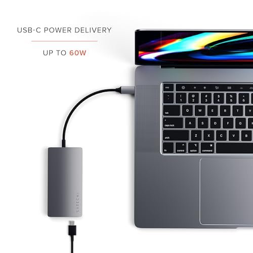 SATECHI USB C集線器8合1多埠轉接器V2,帶4K HDMI。 60W PD充電。 3 USB-A以太網。 Micro/SD讀卡器。 MacBook。 Windows和USB Type-C設備-太空灰:圖片 4