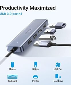 Alternative view of UGREEN USB集線器。 4埠A型超薄USB 3.0滑鼠擴展器。 鍵盤。 閃存驅動器。 U盤。 打印機與筆記型電腦相容。 臺式電腦Xbox。 PS5。 汽車系統。 及更多（15cm）