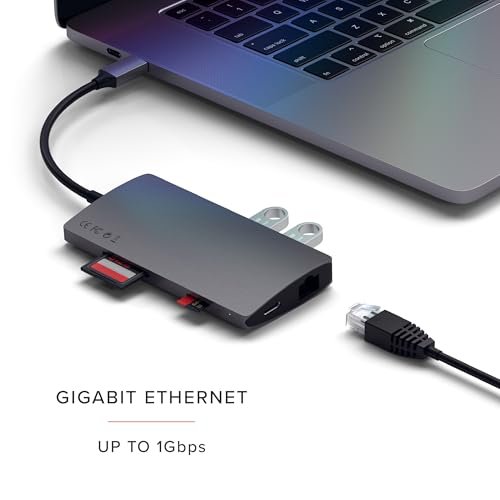 SATECHI USB C集線器8合1多埠轉接器V2,帶4K HDMI。 60W PD充電。 3 USB-A以太網。 Micro/SD讀卡器。 MacBook。 Windows和USB Type-C設備-太空灰:圖片 3