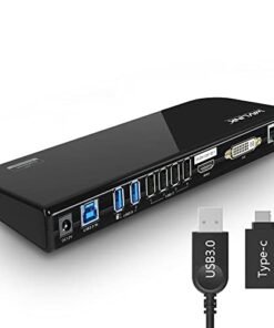 WAVLINK USB 3.0通用筆記型電腦擴展塢雙顯示器，帶HDMI和DVI/VGA，帶千兆乙太網。 6個USB埠。 筆記型電腦音訊。 超極本和PC。更高效的家庭辦公室