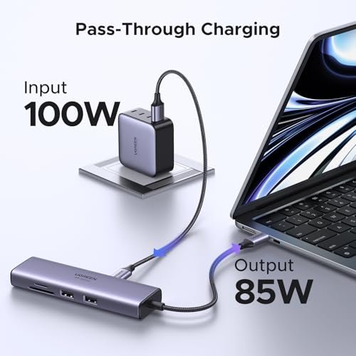 UGREEN Revodok 107 USB C集線器。 7合1底座,帶千兆乙太網。 4K@60Hz 高清多媒體介面(High Definition Multimedia Interface) 100W PD充電。 SD/TF讀卡器。 以及2個與MacBook相容的A類數據埠。 iPad。 iPhone 16/15 Pro Max:圖片 4