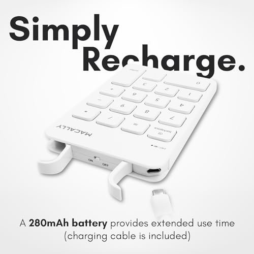 Macally筆記型電腦藍牙數位鍵盤。 蘋果 雨衣。 iMac。 MacBook Pro/Air。 Ipad。 Windows PC。平板電腦。 或臺式電腦-可充電18鍵無線數位鍵盤-白色藍牙10鍵數位鍵盤:圖片 5