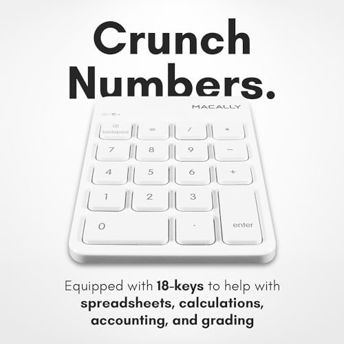 Macally筆記型電腦藍牙數位鍵盤。 蘋果 雨衣。 iMac。 MacBook Pro/Air。 Ipad。 Windows PC。平板電腦。 或臺式電腦-可充電18鍵無線數位鍵盤-白色藍牙10鍵數位鍵盤:圖片 3