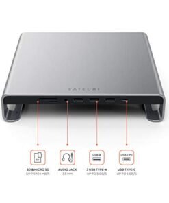 Alternative view of Satechi Type-C鋁制顯示器支架集線器，帶USB-C數據。 USB 3.0。 Micro/ SD卡插槽和3.5mm耳機插孔-適用於iMac M1。 iMac。 iMac Pro（太空灰）