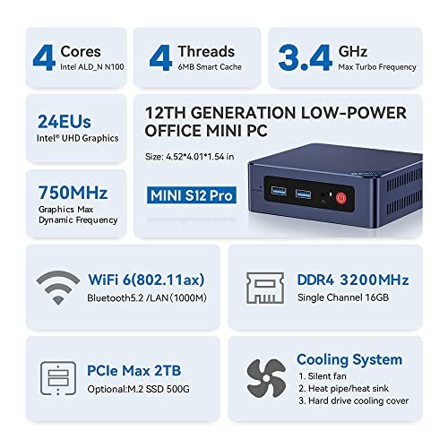 Beelink Mini S12 Pro Mini PC 迷你電腦 系統套裝 (Intel Processor N100、16GB RAM、500GB SSD、Windows 11 Pro):圖片 2