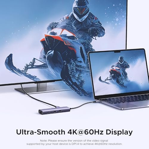 UGREEN Revodok 107 USB C集線器。 7合1底座,帶千兆乙太網。 4K@60Hz 高清多媒體介面(High Definition Multimedia Interface) 100W PD充電。 SD/TF讀卡器。 以及2個與MacBook相容的A類數據埠。 iPad。 iPhone 16/15 Pro Max:圖片 3