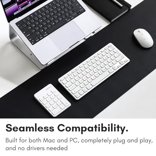 Macally筆記型電腦藍牙數位鍵盤。 蘋果 雨衣。 iMac。 MacBook Pro/Air。 Ipad。 Windows PC。平板電腦。 或臺式電腦-可充電18鍵無線數位鍵盤-白色藍牙10鍵數位鍵盤:圖片 6