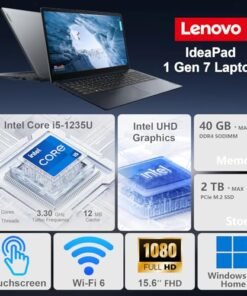 Alternative view of 聯想IdeaPad 1i筆記型電腦。 15.6 FHD觸控式螢幕。 英特爾酷睿i5-1235U處理器。 16GB記憶體。512GB固態硬碟。 網絡監視器。 高清多媒體介面（High Definition Multimedia Interface） Wi-Fi 6。 Windows 11主頁。 藍色