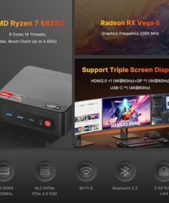 Alternative view of BOSGAME P4迷你PC Ryzen 7 5700U（高達4.5GHz.8C/16T）迷你電腦DDR4 16GB RAM 512GB M.2 PCIe NVMe SSD。 迷你PC Windows 11 Pro |雙2.5G RJ45局域網|HDMI&DP&USB-C |4K 60Hz |WiFi 6E