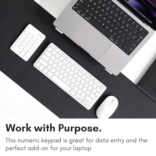 Macally筆記型電腦藍牙數位鍵盤。 蘋果 雨衣。 iMac。 MacBook Pro/Air。 Ipad。 Windows PC。平板電腦。 或臺式電腦-可充電18鍵無線數位鍵盤-白色藍牙10鍵數位鍵盤:圖片 2